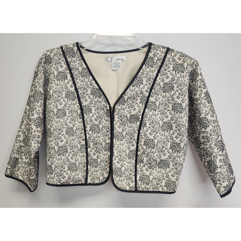 NWT WD-NY Womens Black & White Floral Embroidery Blazer-Size 10